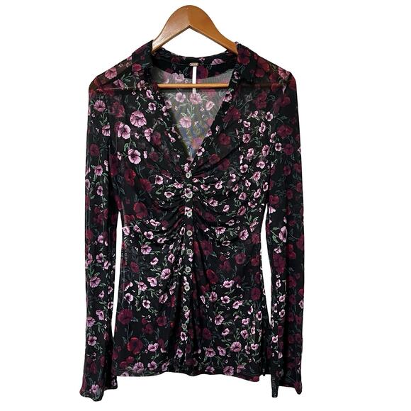 Free People Tops - Free People Lucky Shirtee Floral Sheer Top Size S Black Dark Romantic Whimsigoth